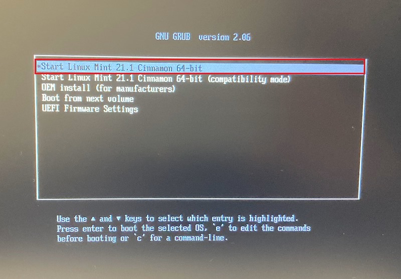 USBのLinux Mintより起動