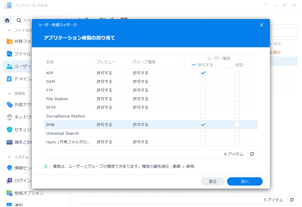 アプリケーションの権限の割り当て