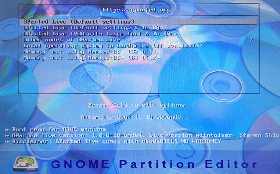 Gpartedから起動