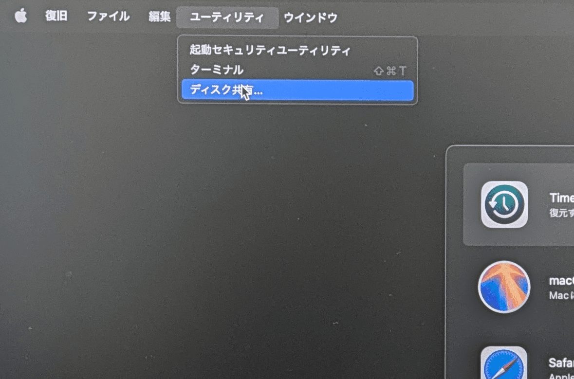 メニューからディスク共有を選択