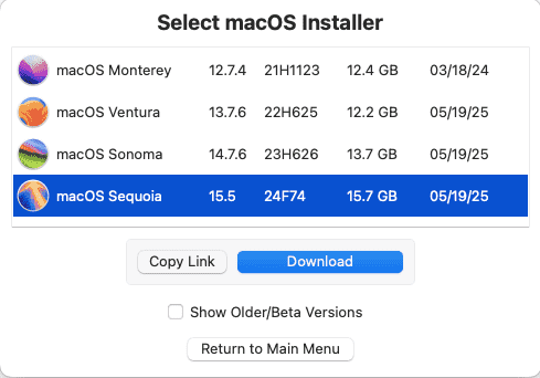Select macOS Installer