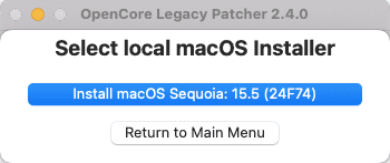 Select local macOS Installer