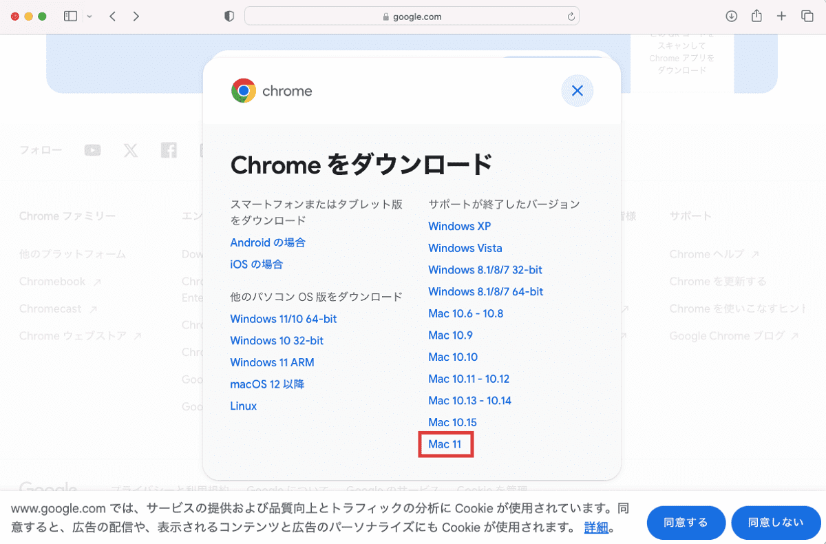 google chromeのダウンロード Bigsur用
